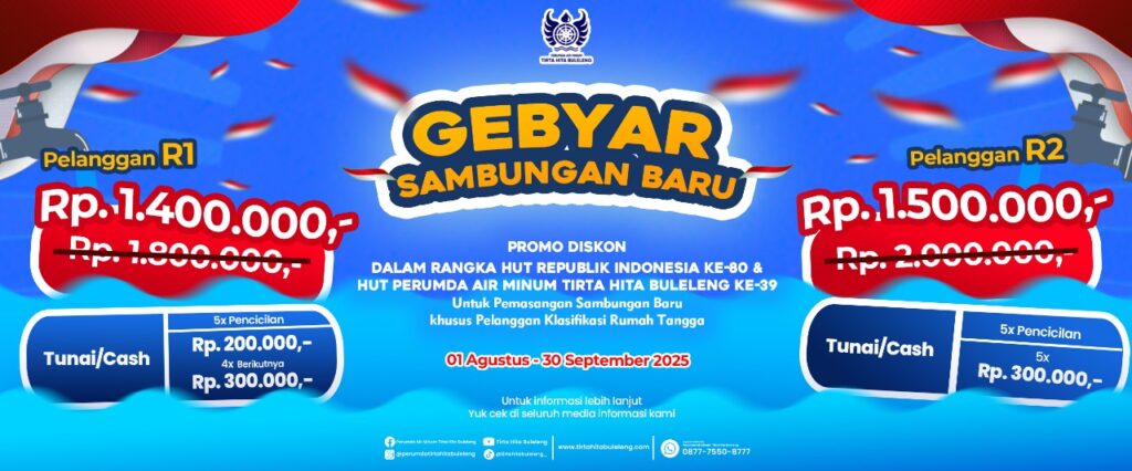 PERUMDA TIRTA HITA BULELENG BERIKAN DISKON BIAYA SAMBUNGAN BARU AIR MINUM DALAM RANGKA HUT RI KE-80 DAN HUT PERUMDA THB KE-39