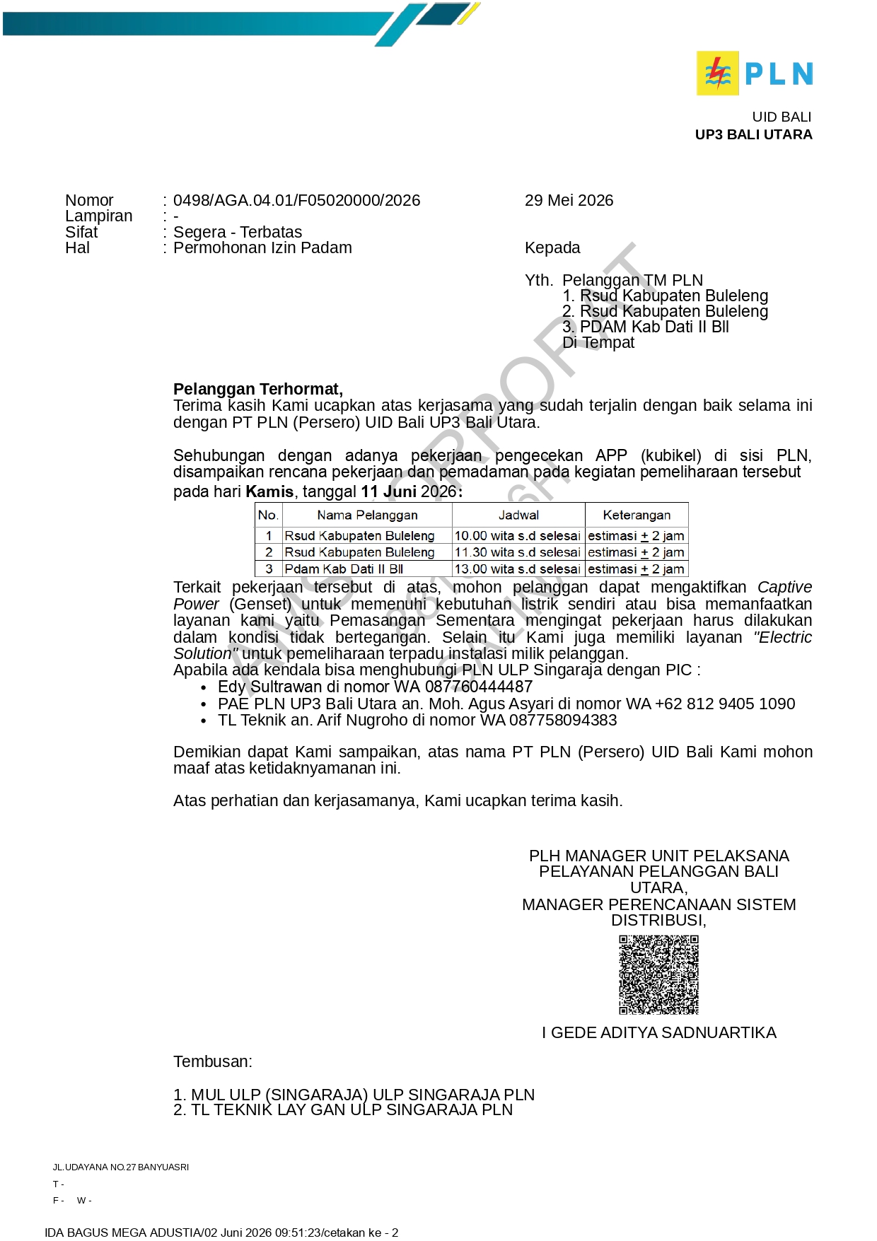 Pemadaman Listrik Sementara - 11 Juni 2026
