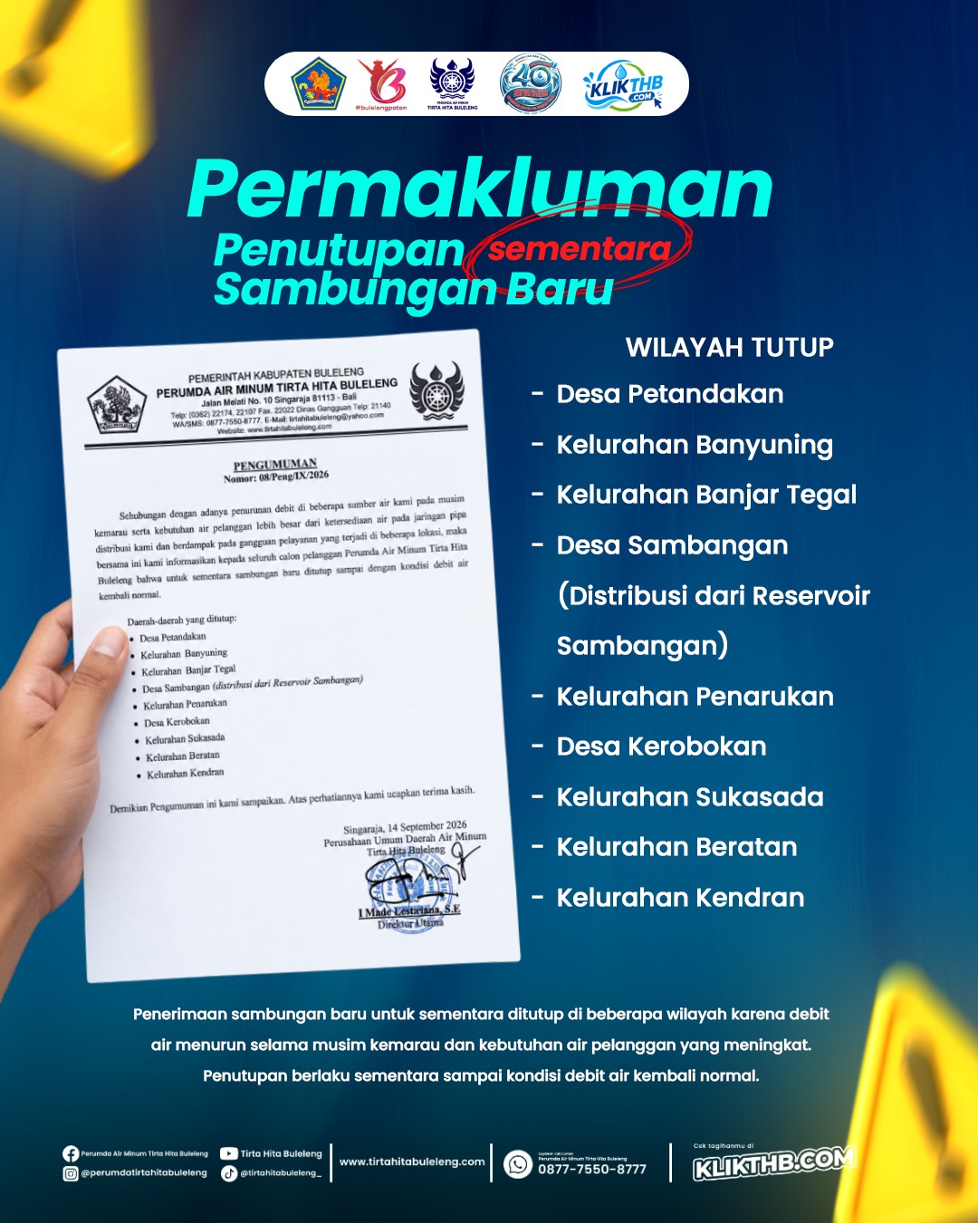 Permakluman Penutupan Sementara Sambungan Baru